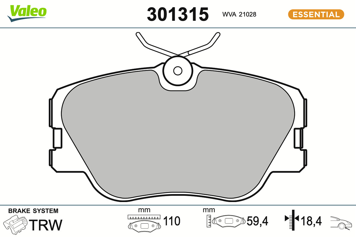 Jeu de 4 plaquettes de frein VALEO ref. 301315